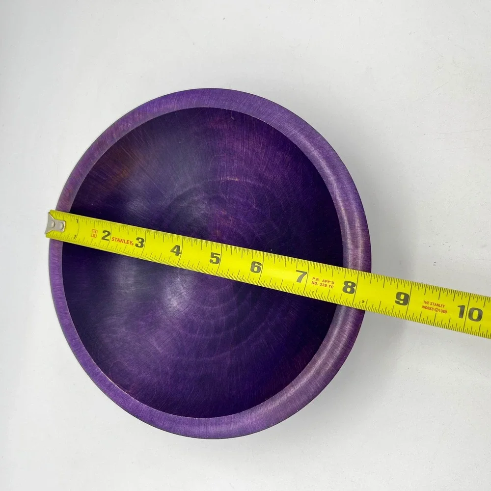 Tree Spirit Wood Serving Bowls Set of 3 Purple‎ and Yellow Dyed Wooden Decor